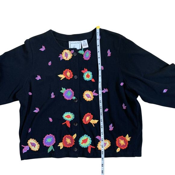 Michael Simon Button Front Cardigan Sweater Sz Mp Black Cotton Embroidered - Picture 12 of 12